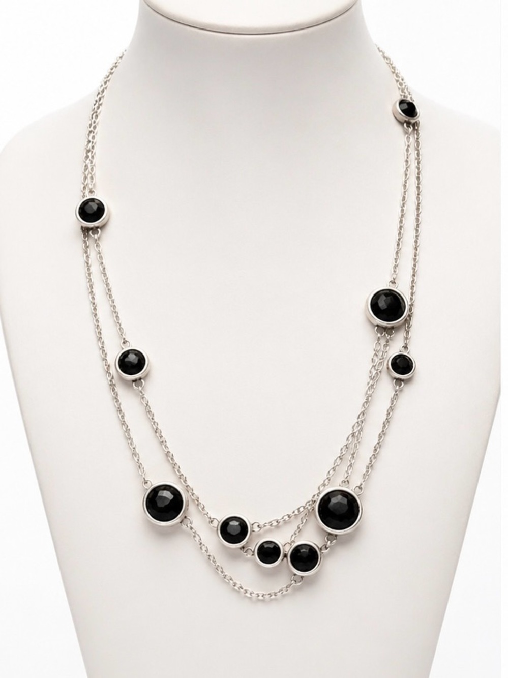 Ippolita black onyx & 925 solid Sterling silver station necklace EUC